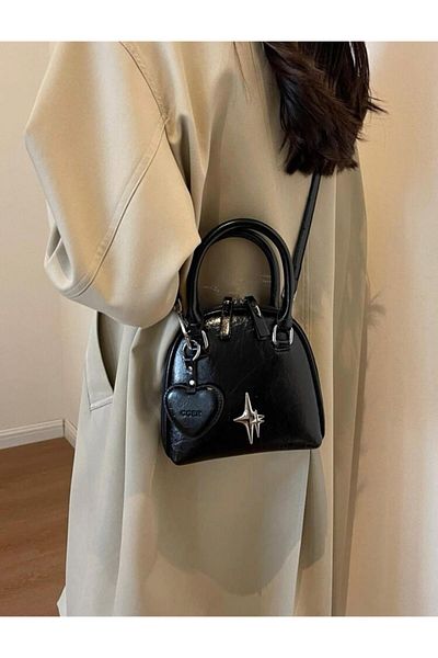 Accessories Moon Home Collection - Black Patent Leather Mini Women's Bag with Strap Detail