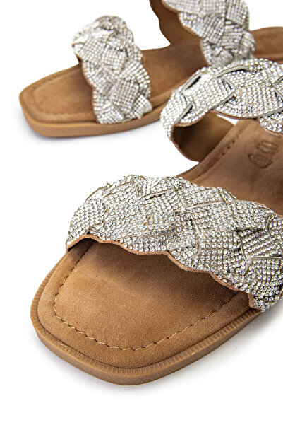 LAZAMANİ Lazamani Women's Gray Genuine Leather Flat Slippers