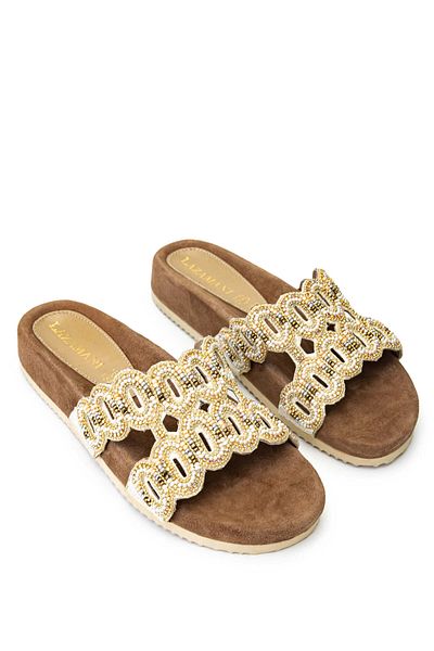 LAZAMANİ Lazamani Women's Beige Genuine Leather Flat Slippers