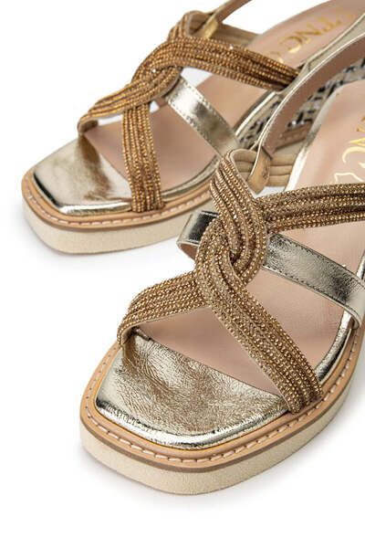 Tamer Tanca Genuine Leather Women's Sandals - Gold Heels