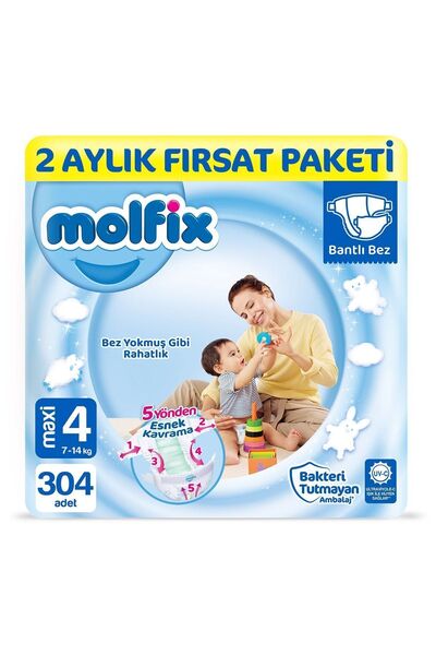 Molfix Bebek Bezi 4 Beden Maxi 2 Aylık Fırsat Paketi 304 Adet