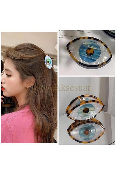 QUEEN AKSESUAR Imported fashion trend luxury pearlescent bone metal clatch eye shape evil eye buckle brown