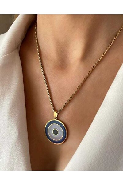 YUGENCONCEPT Mineli Nazarboncuğu Çelik Göz Kolye