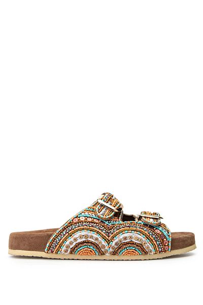 LAZAMANİ Lazamani Women's Taupe Genuine Leather Flat Slippers