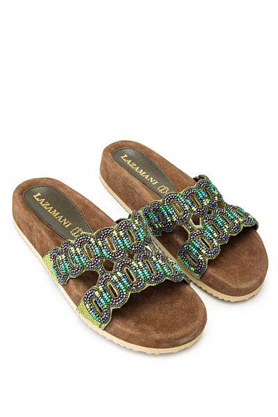 LAZAMANİ Lazamani Women's - Yellow Genuine Leather Flat Slippers