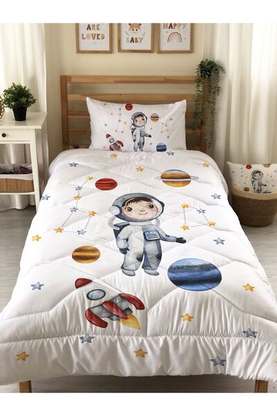 Evmila Astronot Desenli Kapitone Yorgan,dekoratif Yatak Örtüsü
