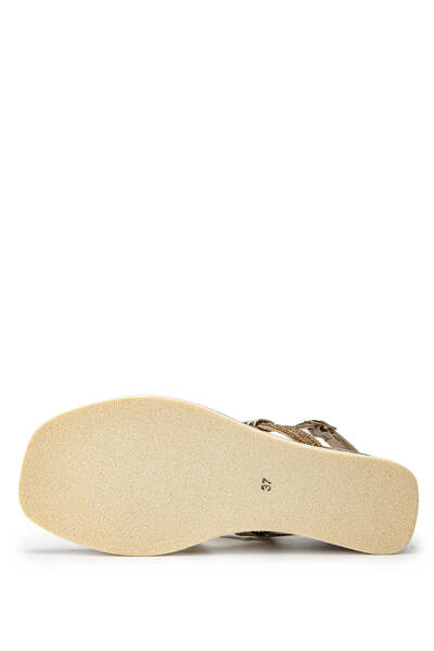 Tamer Tanca Genuine Leather Women's Sandals - Gold Heels