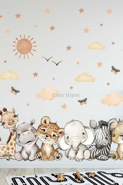 Sticker Ekspres Set de autocolante de perete pentru camera copiilor Boho Safari Animals