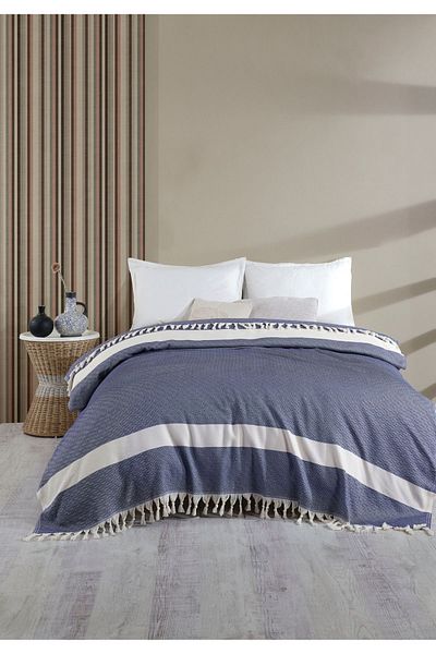 GREAT ROYAL Diamond Patterned 100% Organic Cotton Double Bedspread - Sofa Cover, Pique 200x240cm