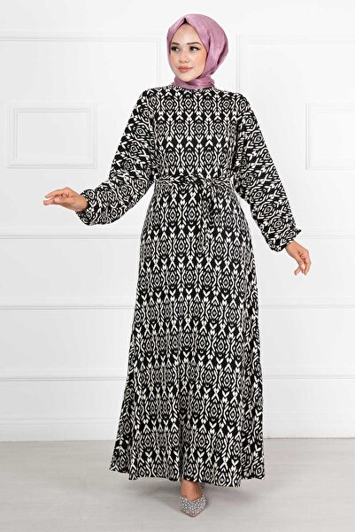 EBRUTESETTÜR Bat Sleeve and Belted Mobile Dress