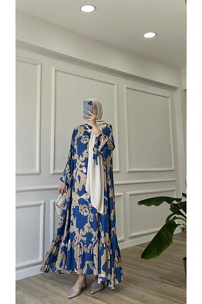 Tebessüm Life Cloud Patterned Premium Fabric Viscose Dress
