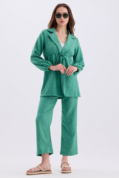 MD trend Linen Oversize Set - Waist Drawstring Tunic and Wide Leg Trousers