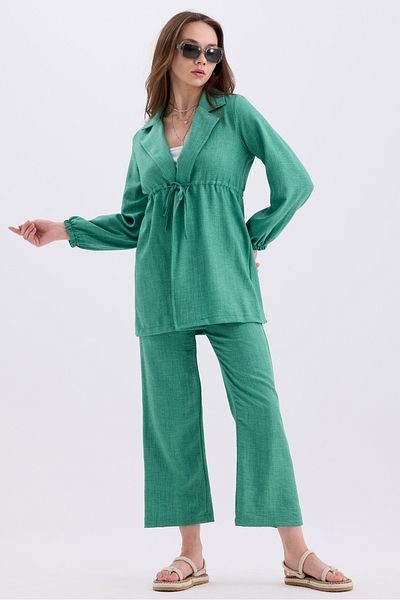 MD trend Linen Oversize Set - Waist Drawstring Tunic and Wide Leg Trousers