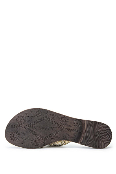LAZAMANİ Lazamani Women's Beige Genuine Leather Flat Slippers
