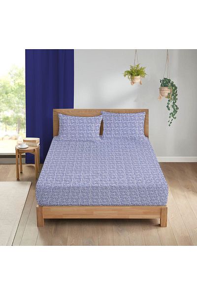 Evmila Set cearșafuri duble 160x200 cm cu model modern imprimat - albastru