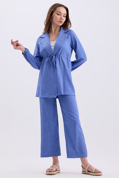 MD trend Linen Oversize Set - Waist Drawstring Tunic and Wide Leg Trousers
