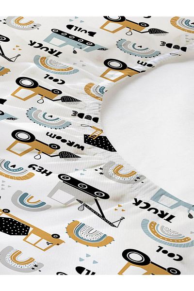 Evmila Construction and Rainbow Patterned Printed Single Elastic Sheet Set