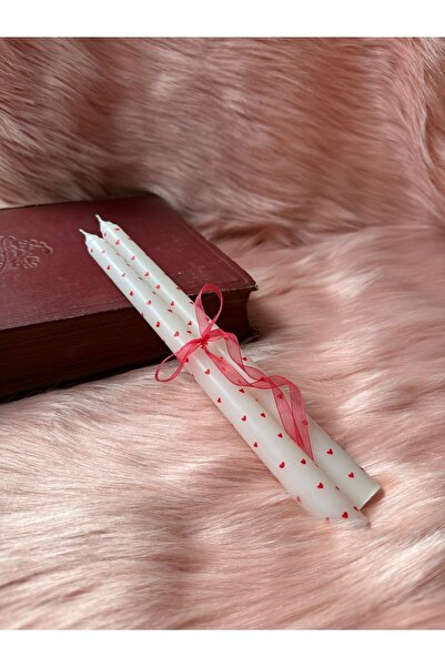 Çisem El Çizimi Kırmızı Gold Kalp Detaylı Dekoratif Şamdan Mum ( 1 Adet )