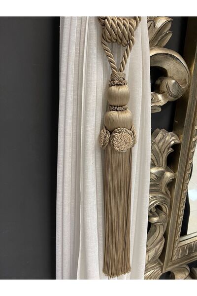 Ala Perde By İtalyanhomestore Bej ipek püsküllü özel tasarım braçol perde aksesuarı sarkıt