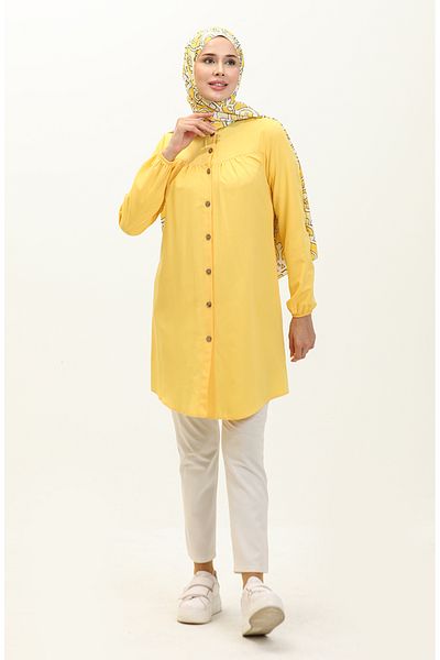 sefamerve Yellow Robe Buttoned Tunic 4060-02
