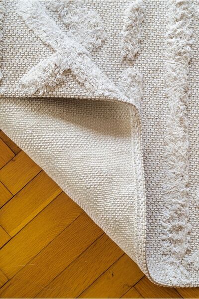 Apex Habitat 7601 Krem Iskandinav Desen Etnik Örgü Yıkanabilir Halı Kilim