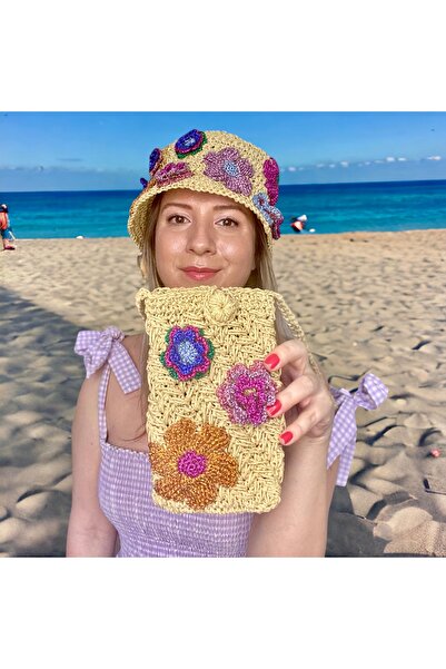 Flux Design Factory El Örgüsü Hasır Rafya Çiçekli Askılı Kadın Rafya Telefon ...