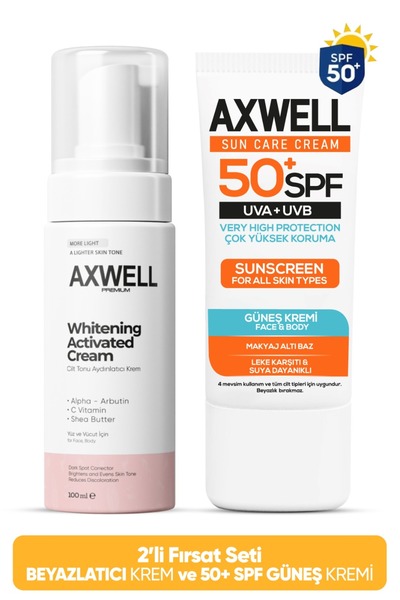 AXWELL 2-Piece Advantage Pack - Whitening and Brightening Cream, 50+ SPF Sunscreen