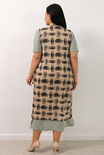 PİNKMARK Women's Black Beige Brush Patterned Waistband Vest Pmck25443