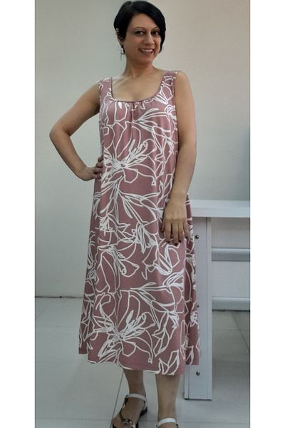 Mertcan Butik Φόρεμα από χτενισμένο βισκόζη με λευκό σχέδιο με στεγνό τριαντάφυλλο μπροστά και πίσω με κορδόνια