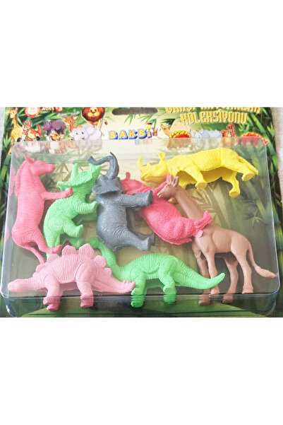 Mahi Max Vakumlu Kartelada 8'li Safari Vahşi Hayvanlar 3 Farklı Dinozor Fil Zebra Gergedan Zürafa Su Aygırı