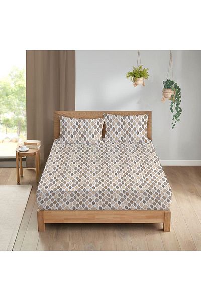 Evmila Σετ σεντόνια με μοτίβο φύλλων διπλό 160x200 cm - Καφέ