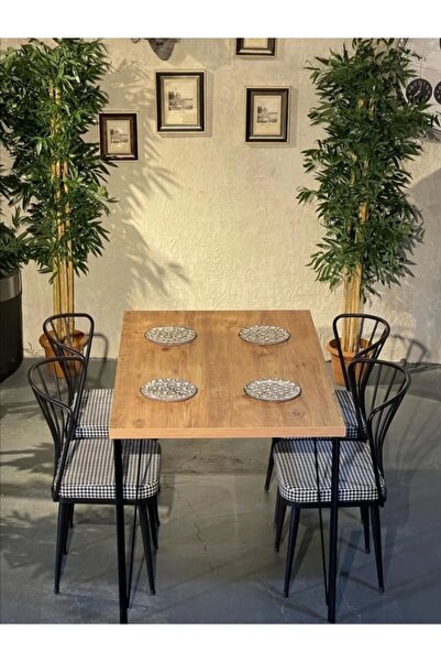 GNS HOME 60X120 Çam Yemek Masa, Mutfak Masa Takımı 4 Adet Güneş Sandalye