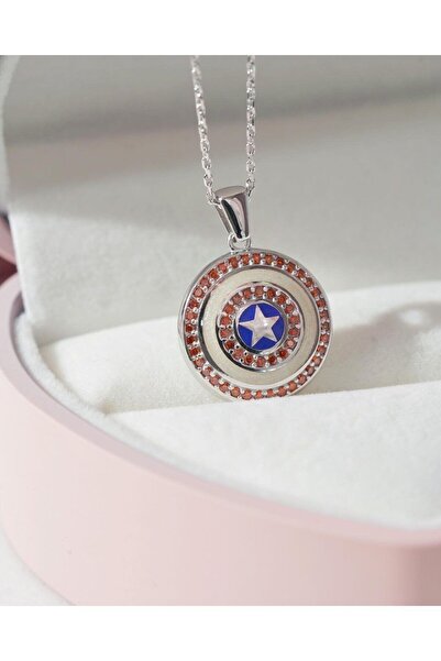 AŞIK ACCESSORIES Kaptan Amerika 925 Ayar Gümüş Kolye - Marvel Koleksiyonu