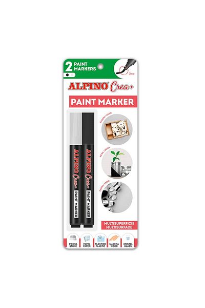Alpino Çocuk Alpino Crea+ Paint Marker - Black-White 2-Pack Blister, Painting Marker for All Surfaces