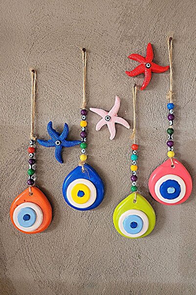 Decorative Colorful Beaded Evil Eye Wall Ornament 4 Pieces