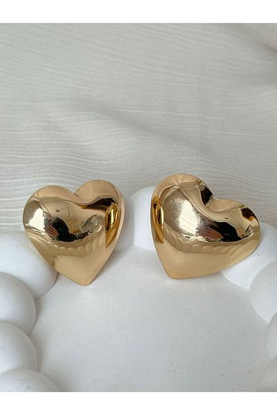 Rachel Gold Bombed Filled Plate, Big Heart Earrings-4 cm