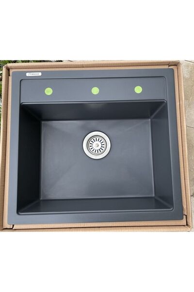 NURKA Granit Evye Antrasit Tek Gözlü Mutfak Evyesi 50x55 Cm