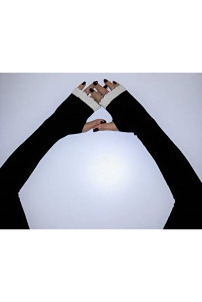 Nishstyle Kadın Aksesuar Beyaz Kenarlı Koton Kumaş Başparmaktan Geçmeli Kollu...