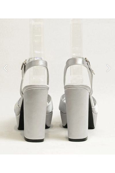 E&L Company 12cm Gray Satin - 3cm Platform and Running Guaranteed