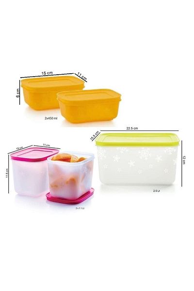 Tupperware Alaska Container 5-Piece Freezer Storage Container 2.5 Lt-1.1 Lt-450 Ml
