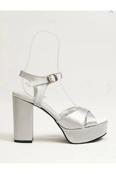 E&L Company 12cm Gray Satin - 3cm Platform and Running Guaranteed