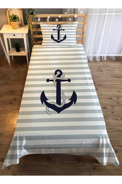 Evmila Ship Anchor Patterned Single Velvet Bedspread - white