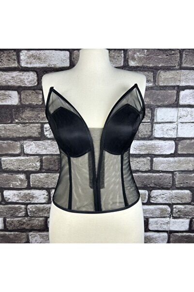 Metay Design Siyah Korse Büstiyer Dik Kulak Model-L