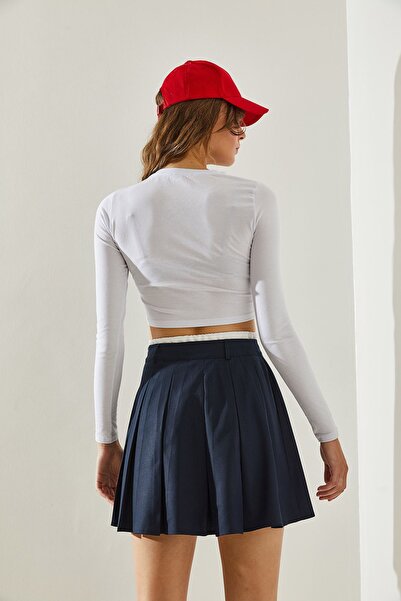 Bianco Lucci Жіноча міні-спідниця 7145 з кишенями на поясі та плісе Bezayagı 60251410