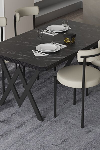 Cosargroup Ege 4 Kişilik Mutfak Masa Takımı -Krem Kumaş 70x110 W Mutfak Masası Ege Sandalye Krem Kumaş