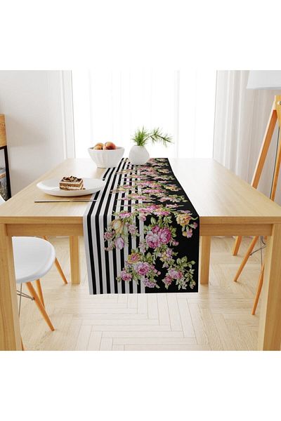 Evmila Velvet Woven Special Design Floral Patterned Runner