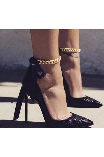 Nishstyle 1 Çift Siyah Kurdeleli Altın Renk Zincirli Hal Hal