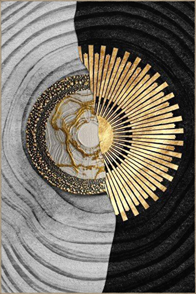 Rugs Modern Halı Siyah Sarı Kesici Yuvarlak Boyalı Temalı Desenli Dokuma Taba...