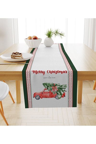 Evmila New Year's Themed Car Patterned Velvet Runner
