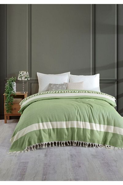 GREAT ROYAL Diamond Patterned 100% Organic Cotton Double Bedspread - Sofa Cover, Pique 200x240cm